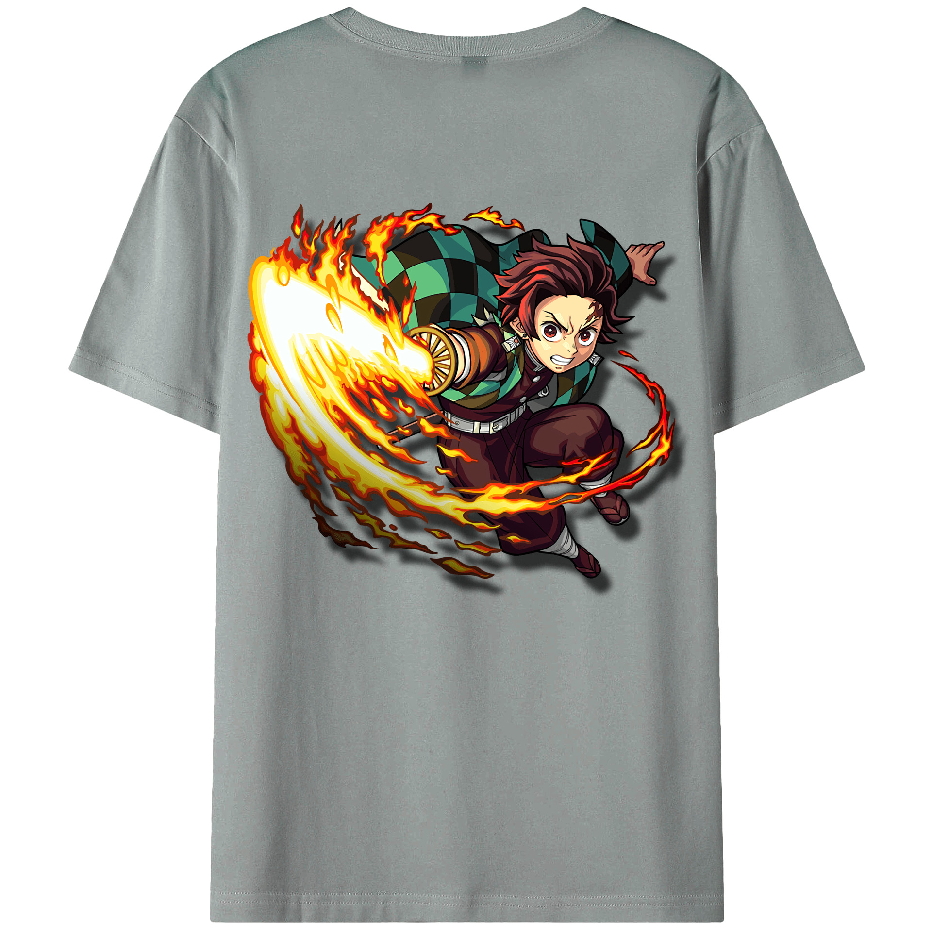 （画像用） 鬼滅の刃 竈門 炭治郎／かまど たんじろう Kamado Tanjirou 綿100％ メンズ半袖Tシャツ（バックプリント） 通気性